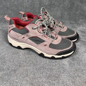 LL Bean Hiking Trail Shoes Red Gray Suede Lace Up Low Top Women's 9.5